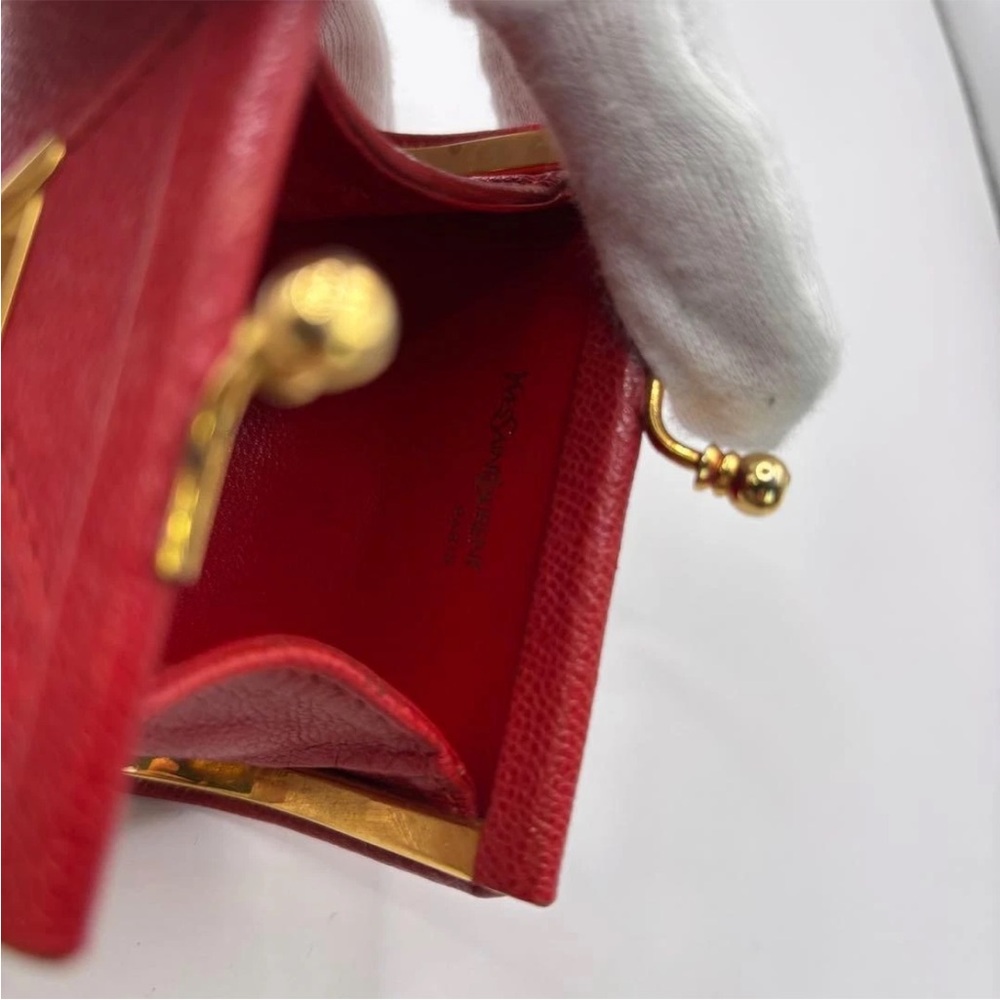 Yves Saint Laurent Red Coin Purse with Gold Accents - Picture 6 of 13